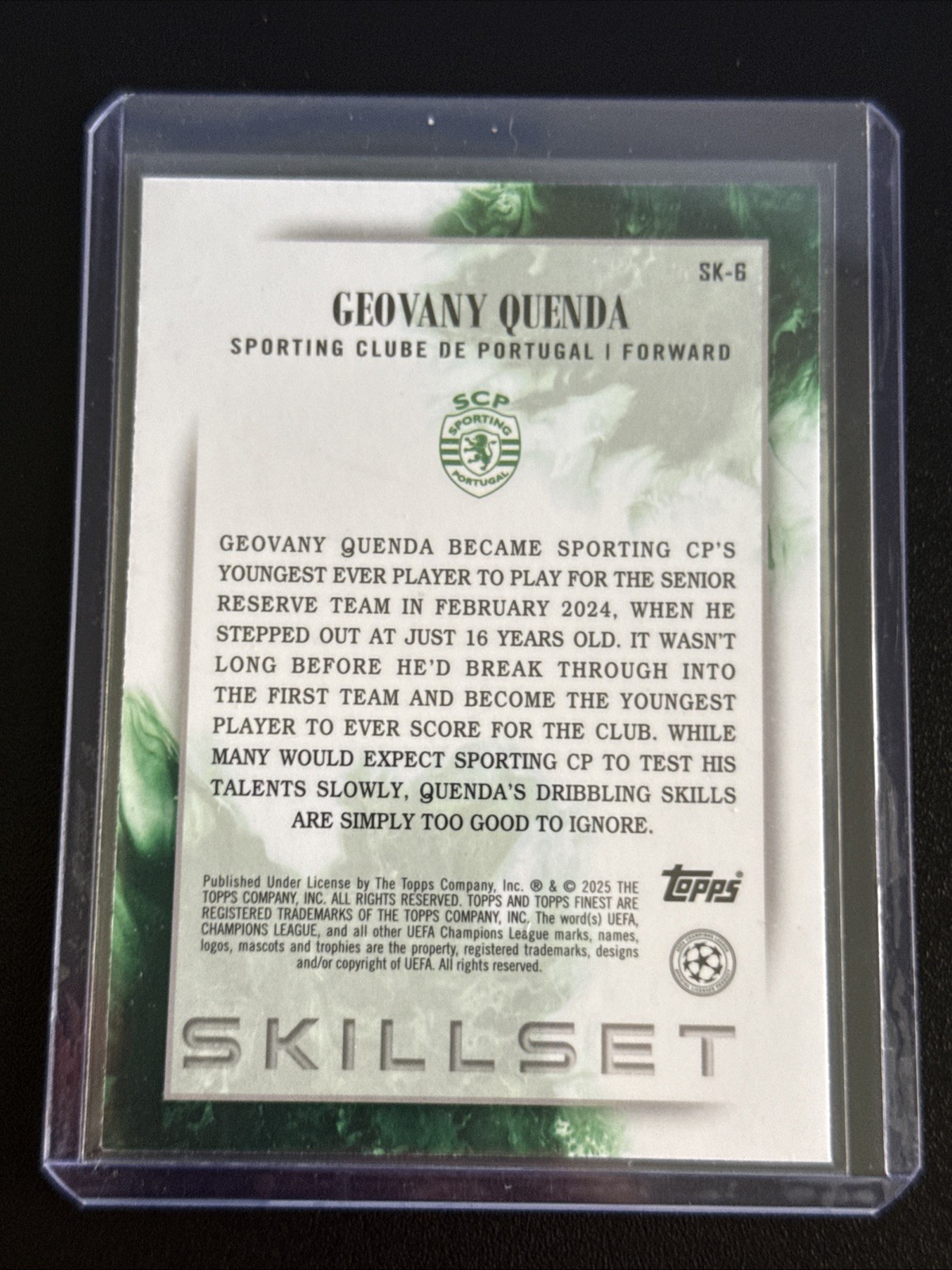 2024-25 Topps Finest UEFA #SK-6 Geovany Quenda Rookie Skillset Insert Sporting