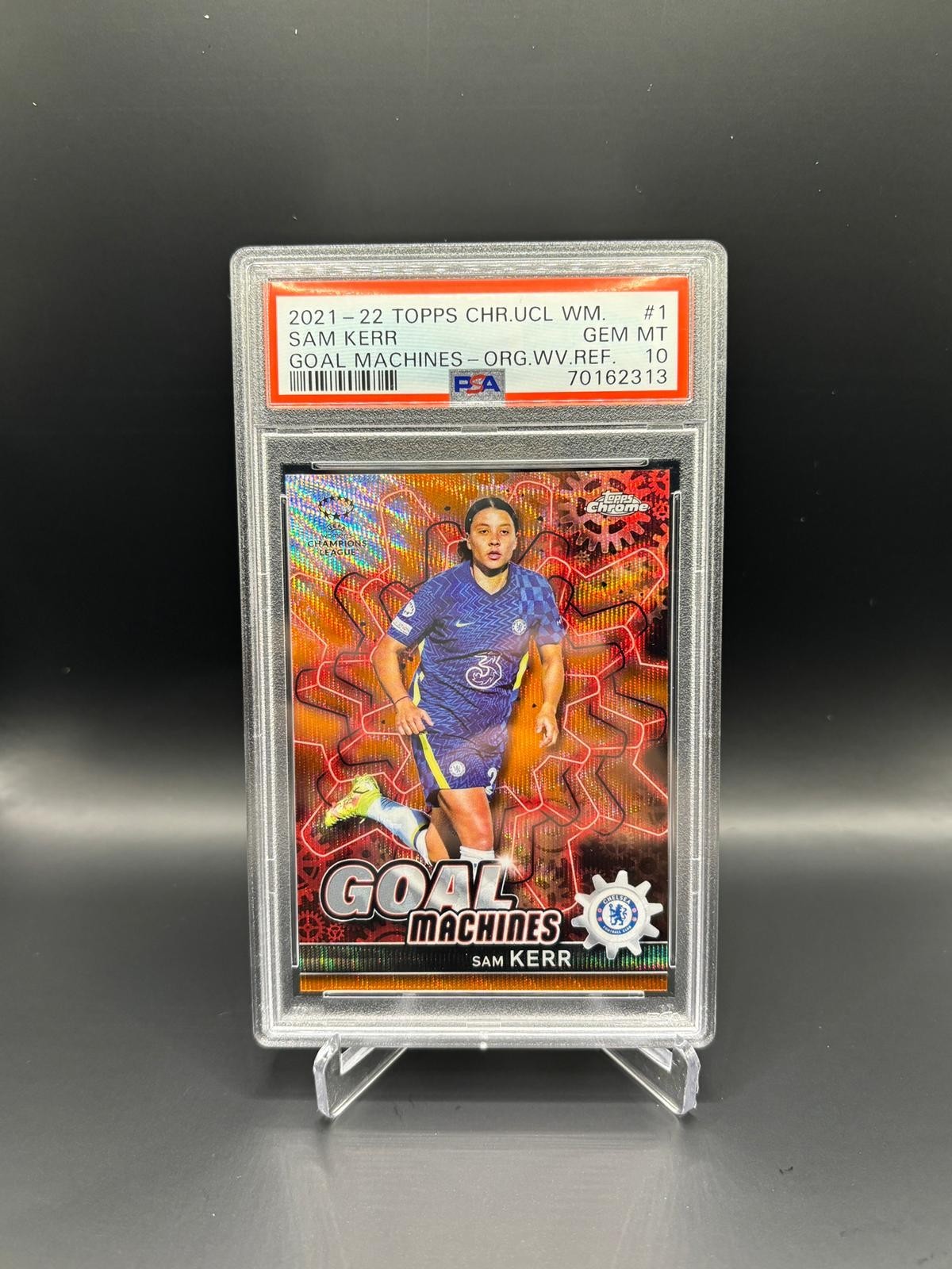 2021-22 Topps Chrome UCL Women Sam Kerr Goal Machines /25 Orange PSA 10