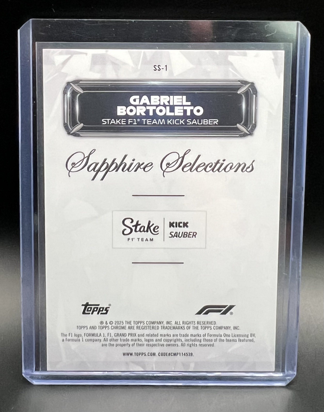 2025 Topps Chrome Sapphire F1 Gabriel Bortoleto RC Sapphire Selections SP #SS-1
