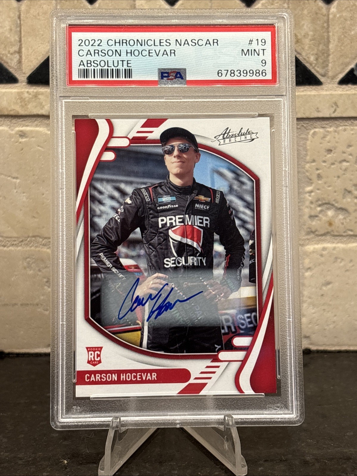2022 PANINI CHRONICLES RACING CARSON HOCEVAR RC ROOKIE ABSOLUTE AUTO #19 PSA 9