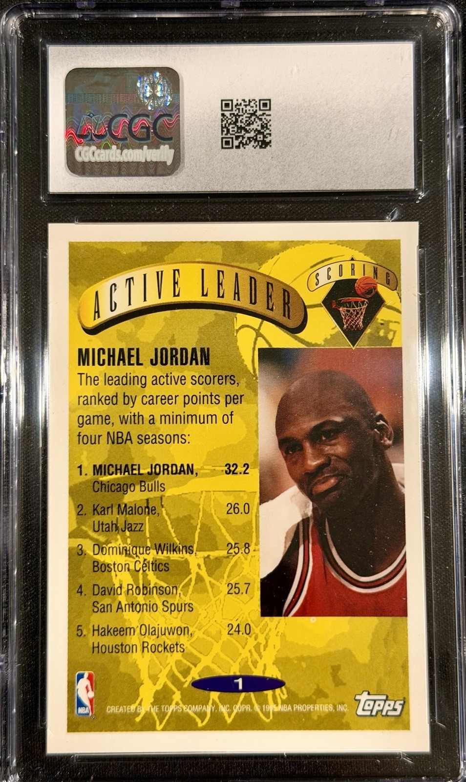 1995-96 Topps – Scoring Active Leaders Michael Jordan #1 CGC Gem 10