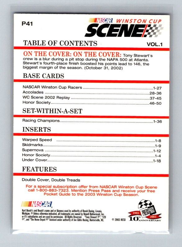 Speed Demons 2003 Press Pass Eclipse #41 Joe Gibbs Racing