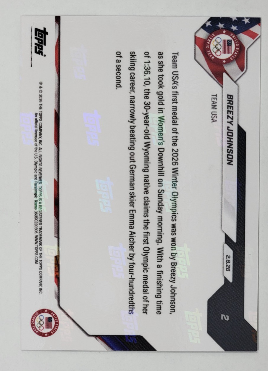 2026 Topps Now Olympics #2 Breezy Johnson Team USA – In Hand
