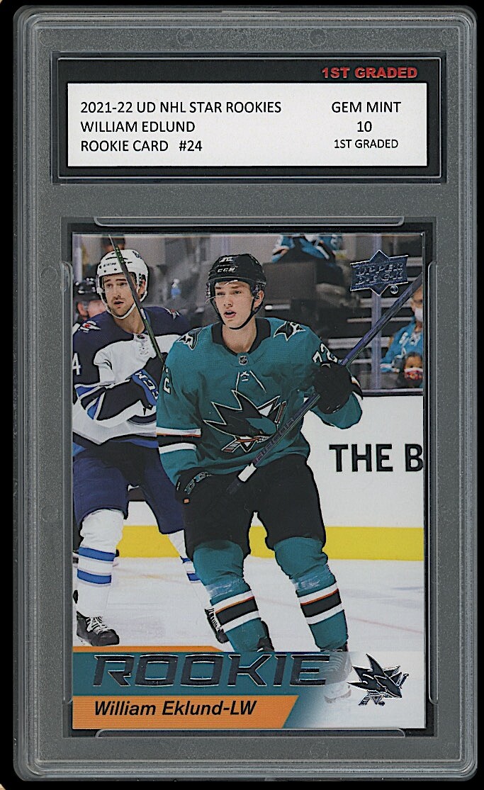 WILLIAM EKLUND 2021-22 UPPER DECK UD STAR HOCKEY 1ST GRADED 10 ROOKIE CARD #24