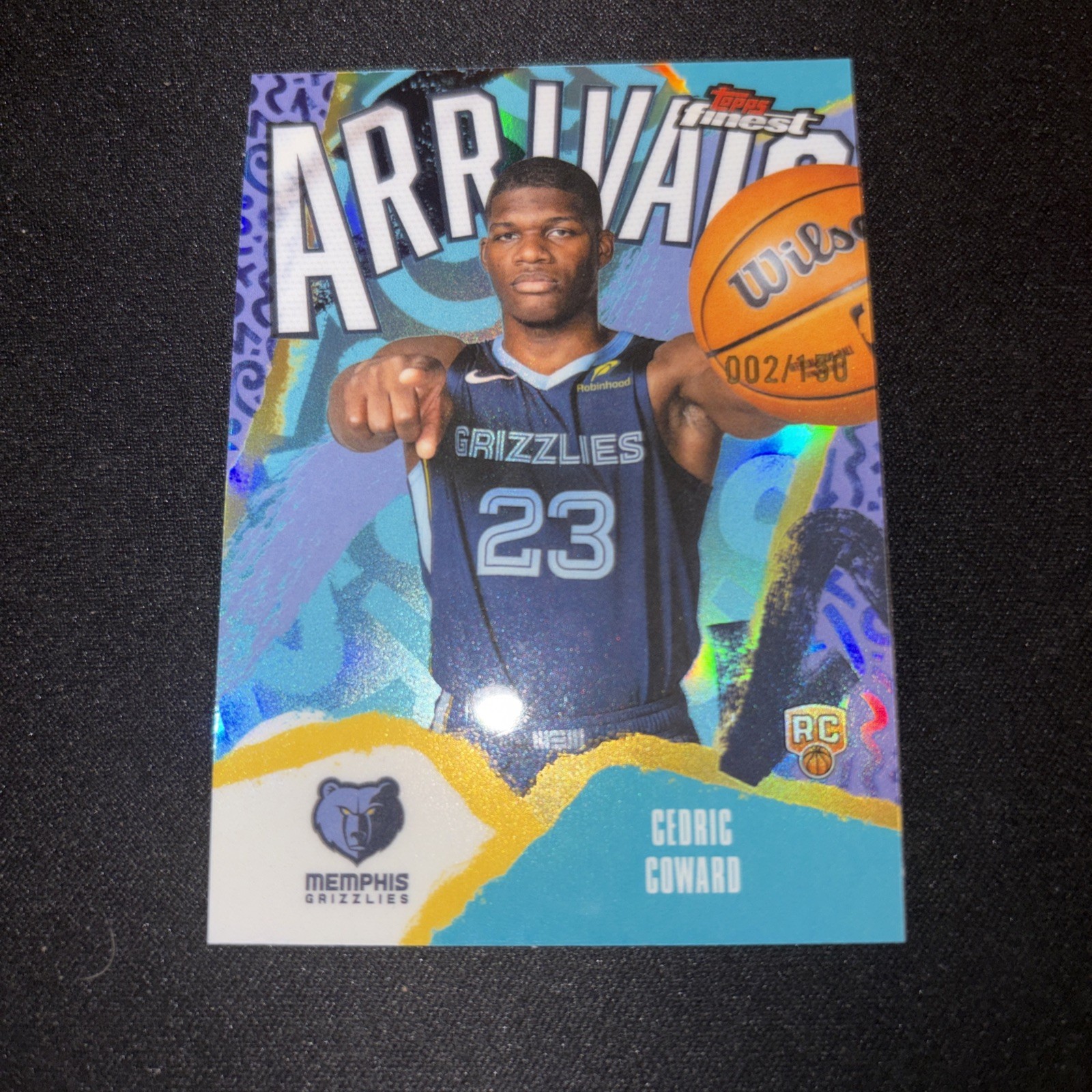 2025-26 Topps Finest – Cedric Coward Arrivals #A-11 Sky Blue Refractor /150