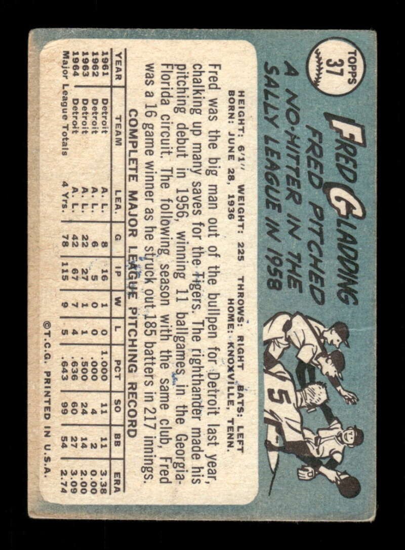 1965 Topps 37 Fred Gladding signed auto autograph crease BXCP47