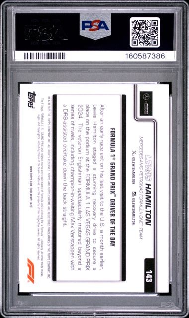 2025 Topps Chrome Formula 1 Lewis Hamilton #143 Pink Raywave /250 PSA 10