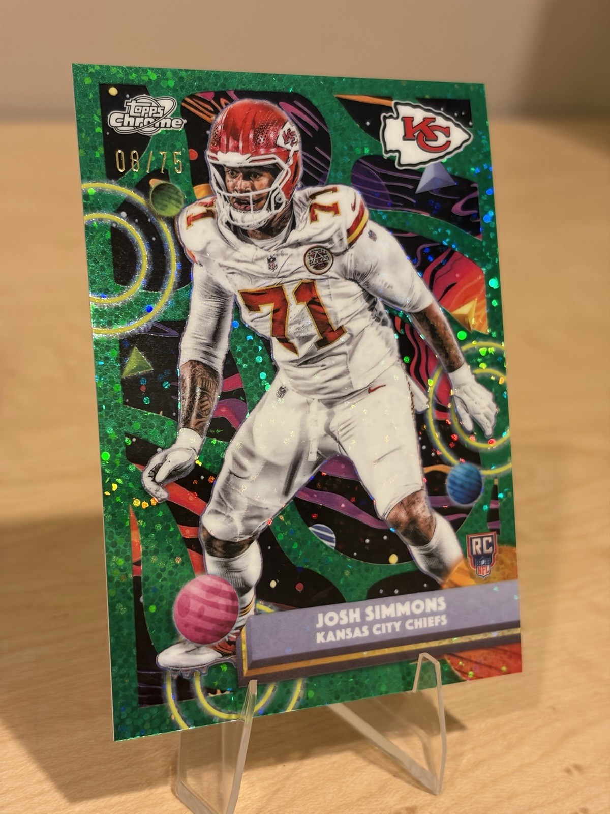 💫☄️ JOSH SIMMONS 2025 Topps Cosmic Green Space Dust Refractor SP RC /75!☄️💫