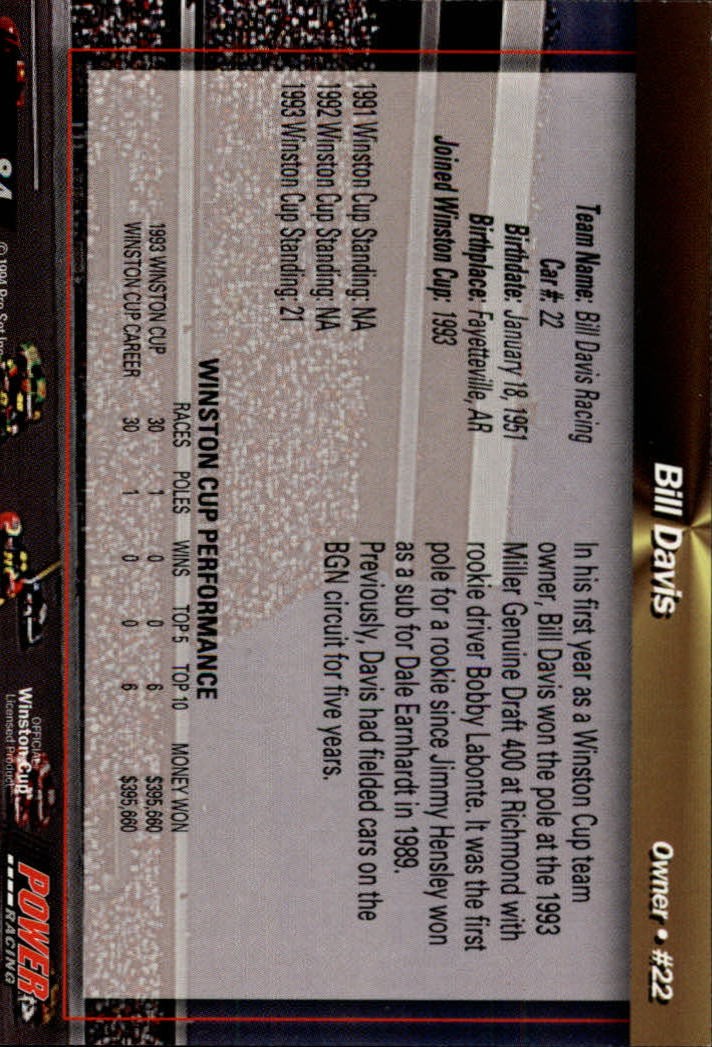 1994 Power #84 Bill Davis – RAC