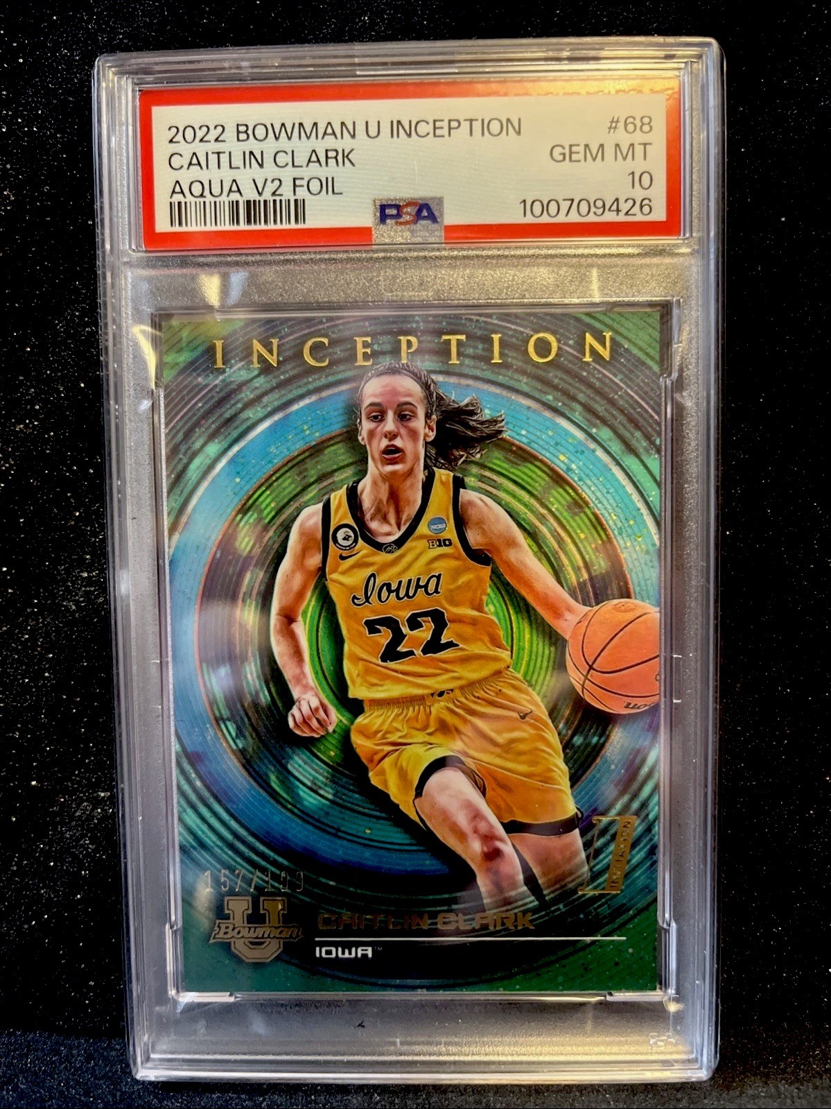 2022 Bowman Inception U Inception Caitlin Clark Aqua V2 Foil /199 PSA 10 🔥