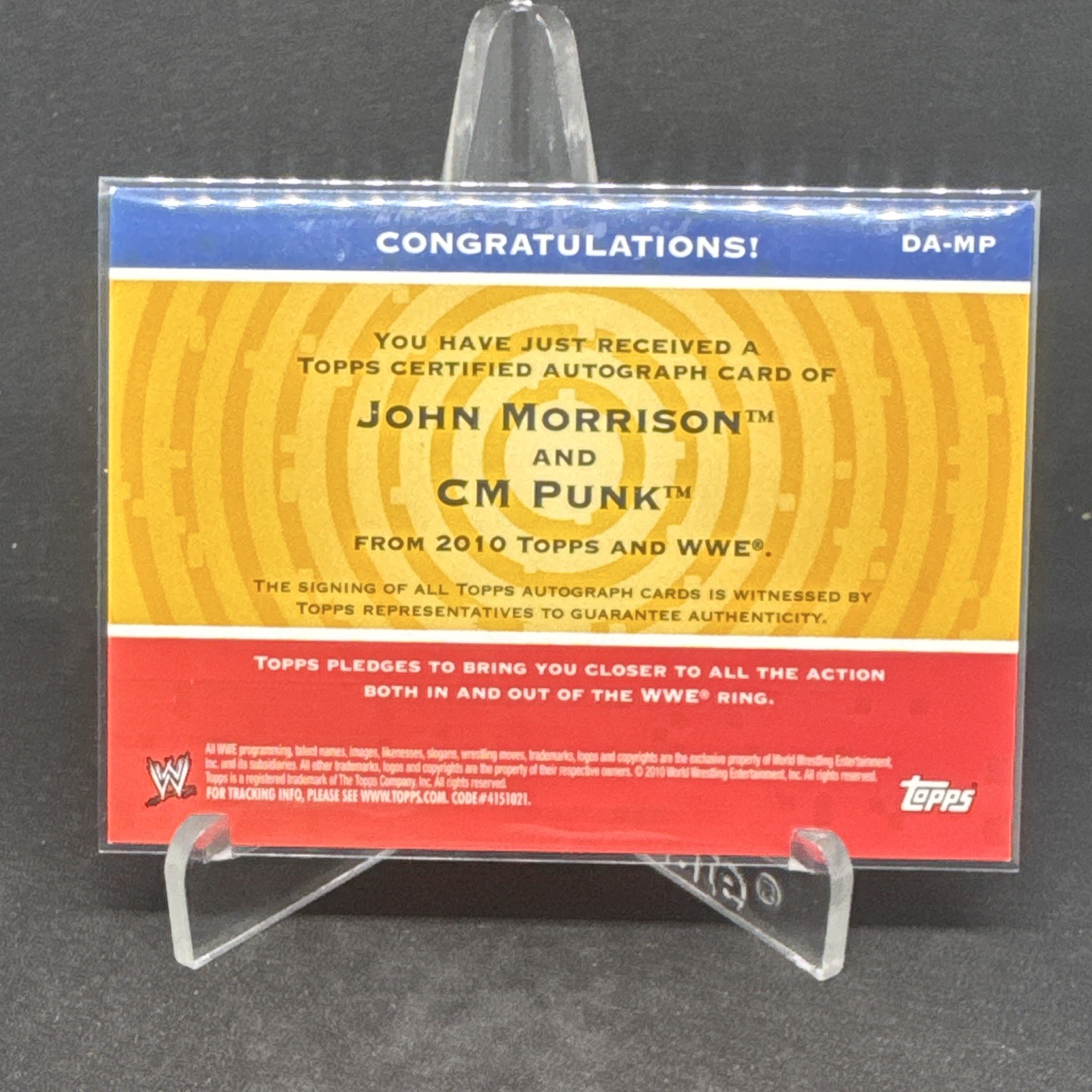 2010 Topps WWE – Dual Autographs CM Punk, John Morrison #DA-MP /99 (AU)