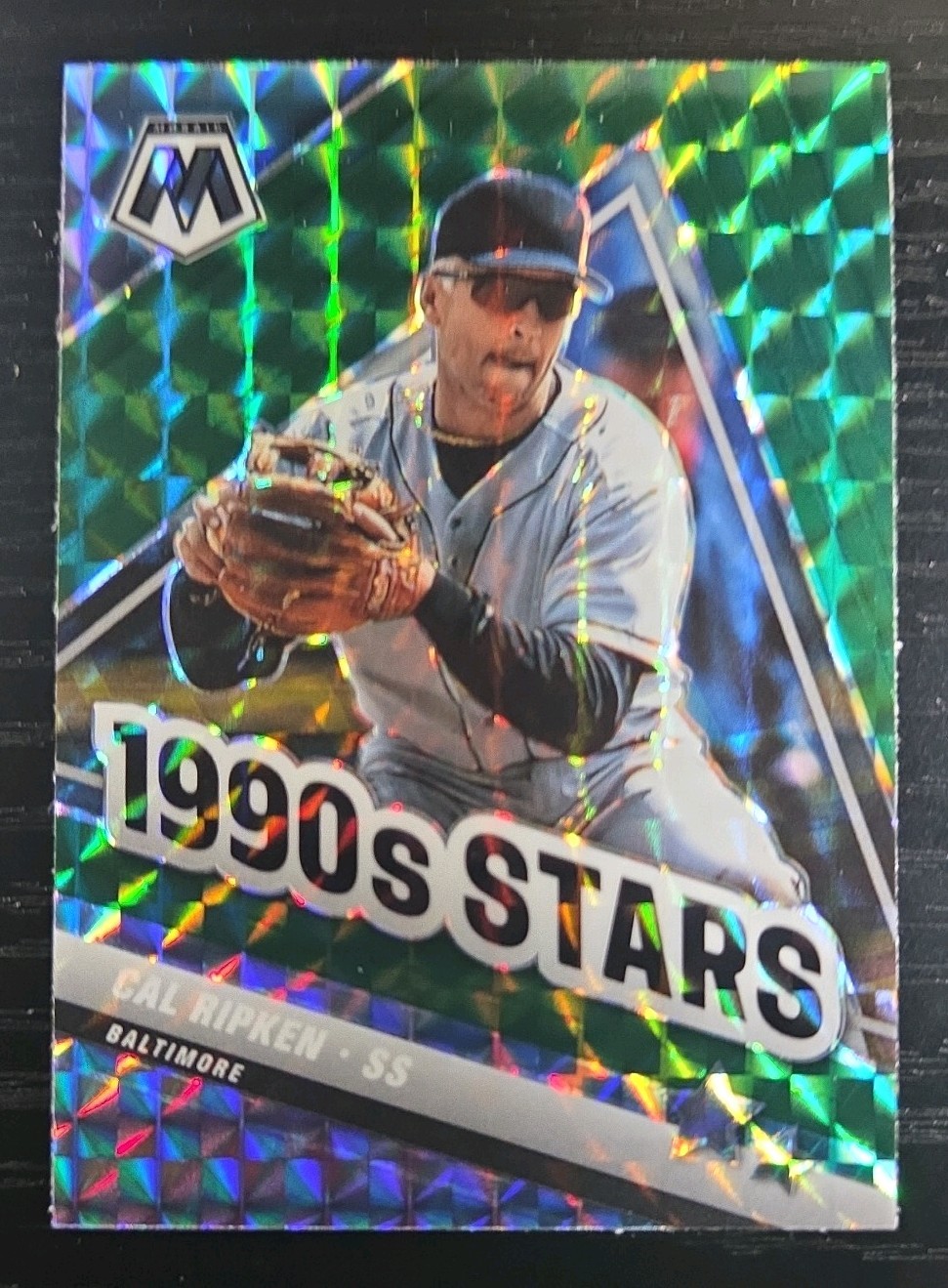 2022 Panini Mosaic 1990’s Stars Cal Ripken #295 Green Mosaic Prizm Orioles