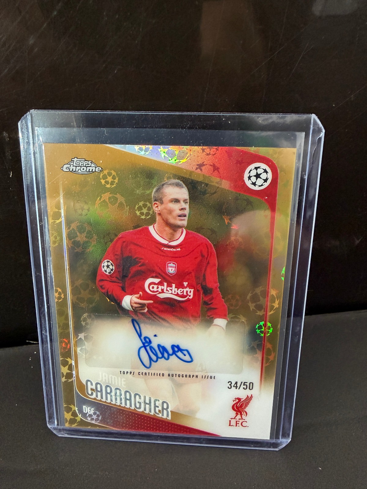 Jasmi Carragher Topps 2025-2026 EUFA Gold Logo Fractor Legend On Card Auto /50