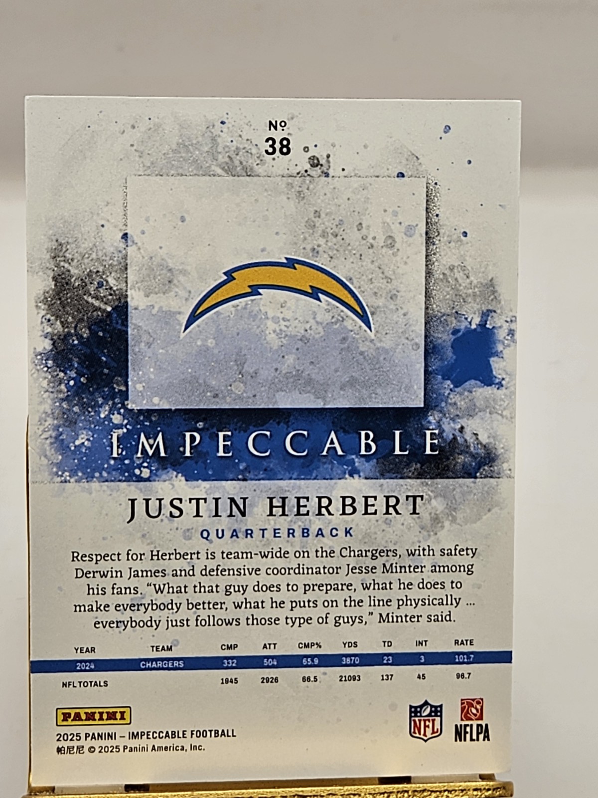 2025 Panini Impeccable – Justin Herbert #38 Silver /60 SP San Diego Chargers