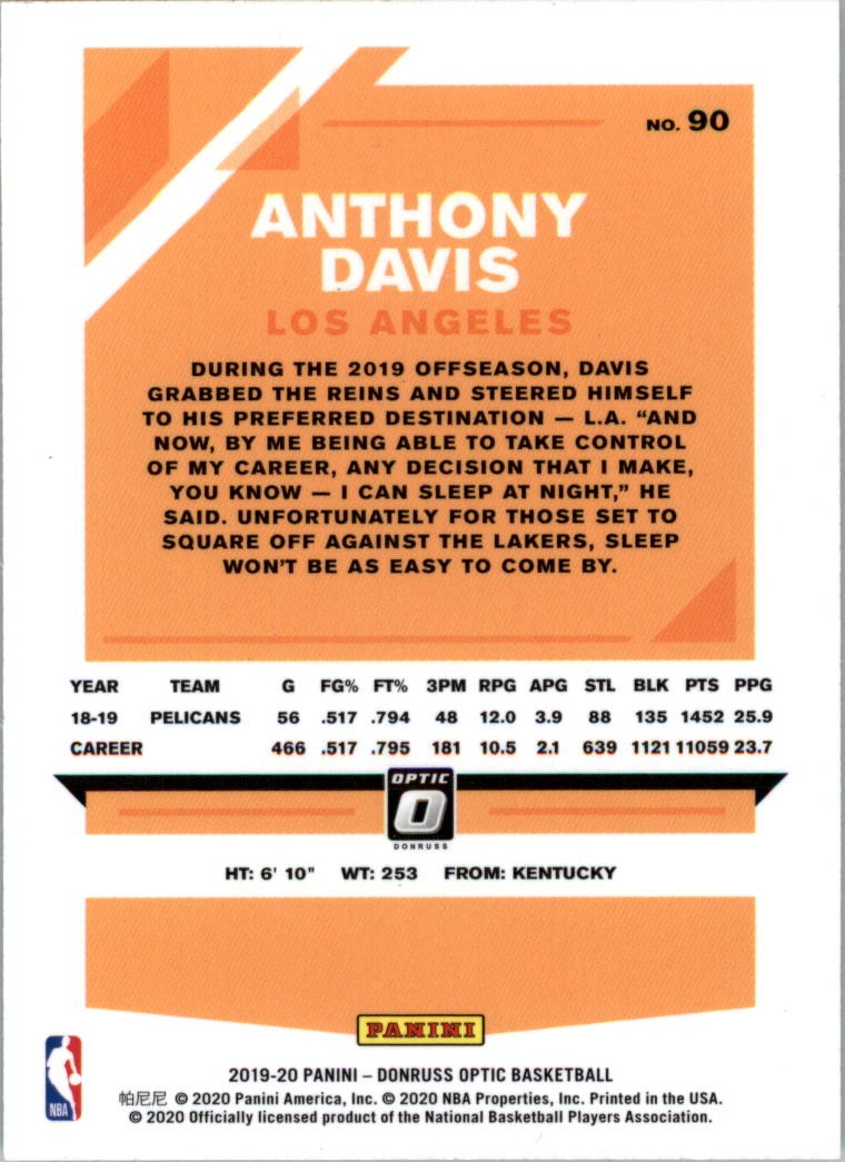 2019-20 Donruss Optic #90 Anthony Davis – BSK
