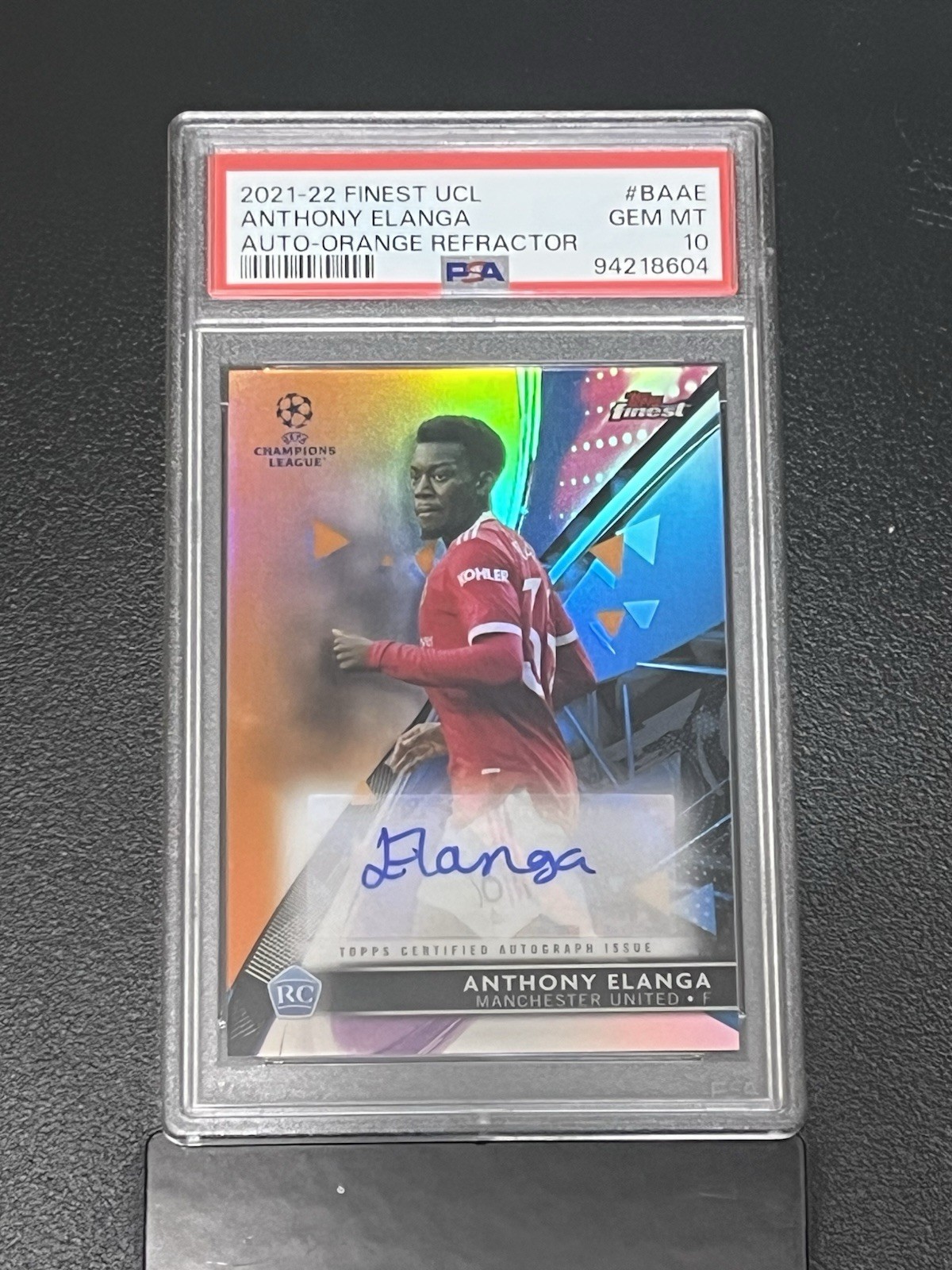 2021-22 Topps Finest UCL – Anthony Elanga Orange Refractor Auto /25 PSA 10 (RC)