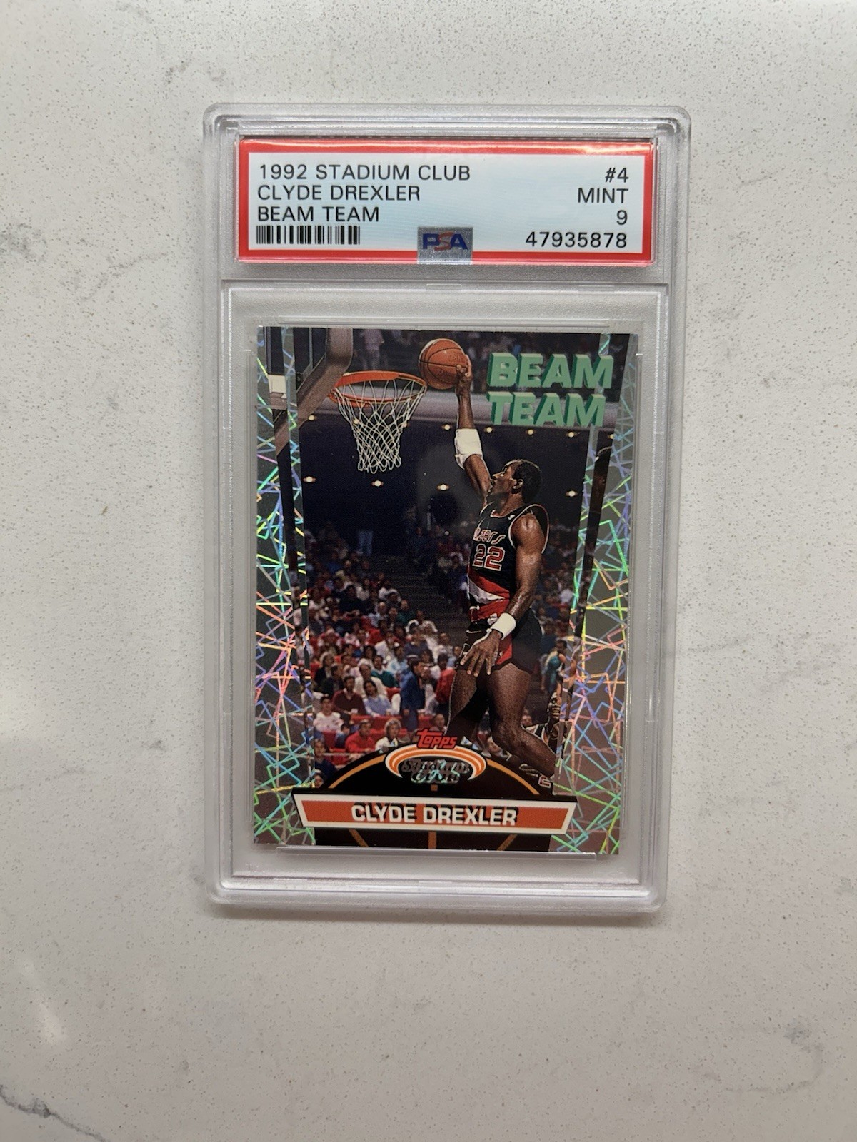 Clyde Drexler 1992 Topps Stadium Club Beam Team Blazers #4 PSA 9