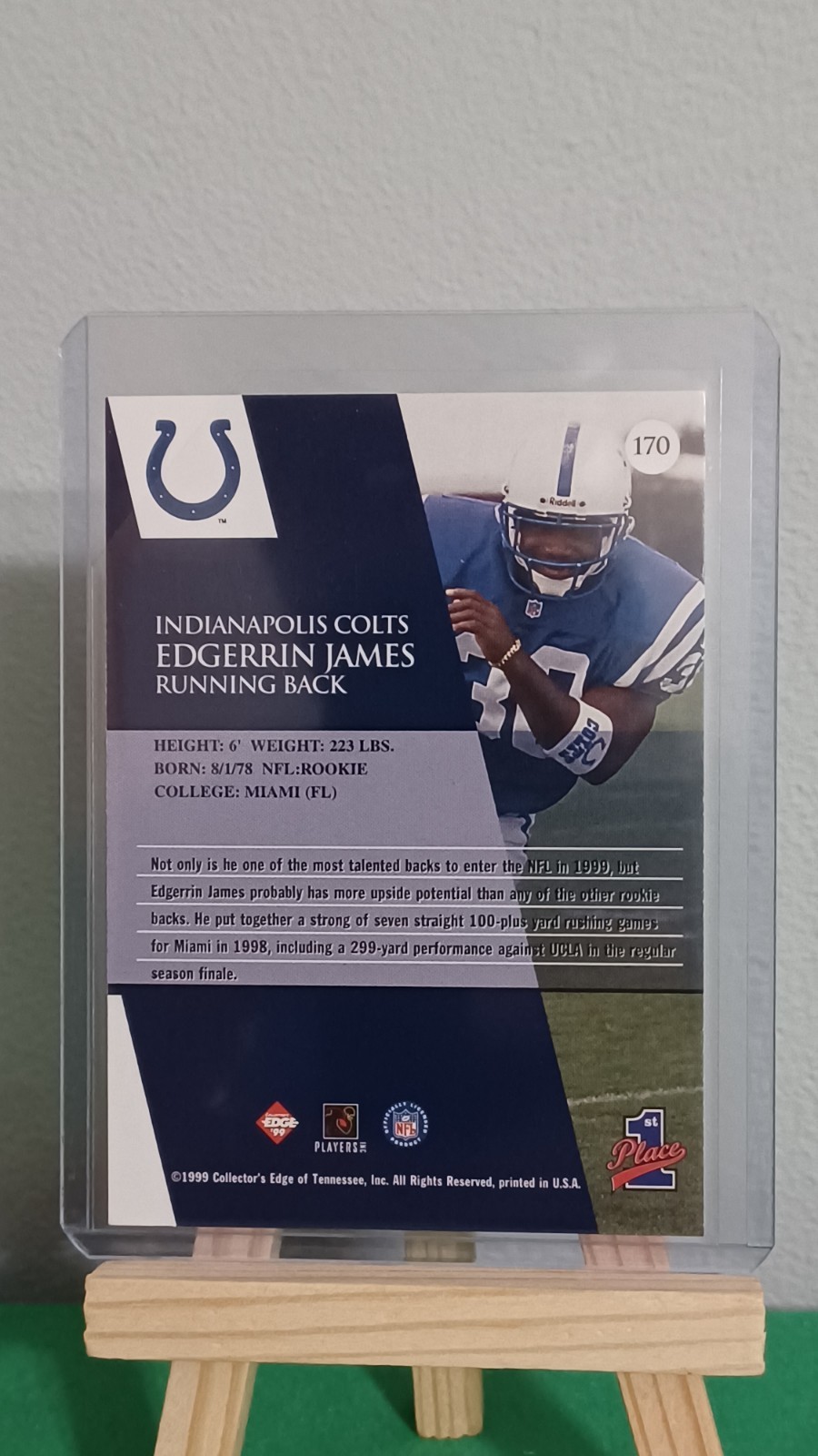 1999 Collector’s Edge First Place #170 Edgerrin James RC Indianapolis Colts