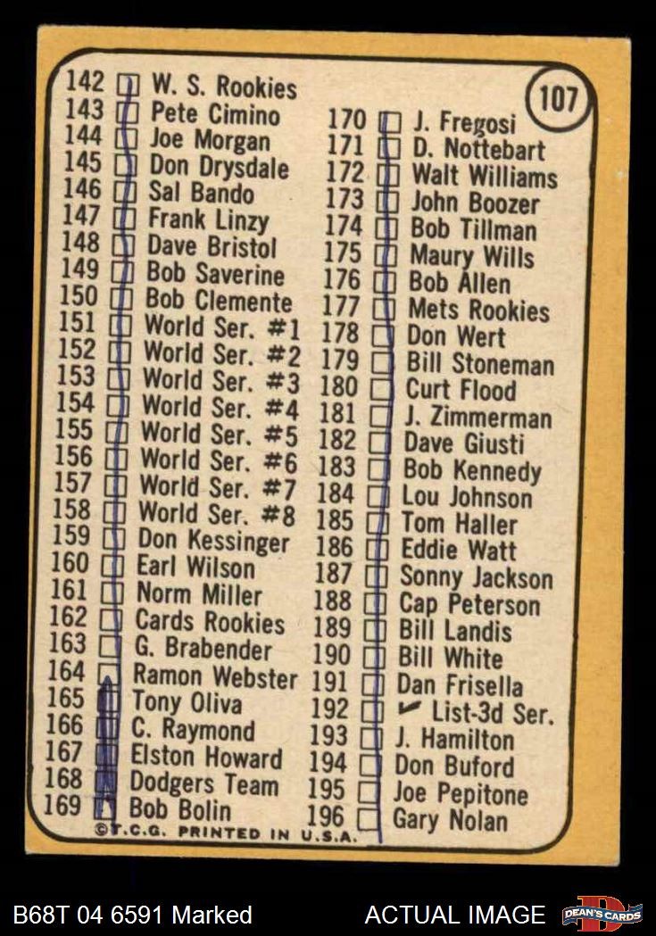 1968 Topps #107 Juan Marichal Checklist 2 Inset photo varies Giants 1 – POOR