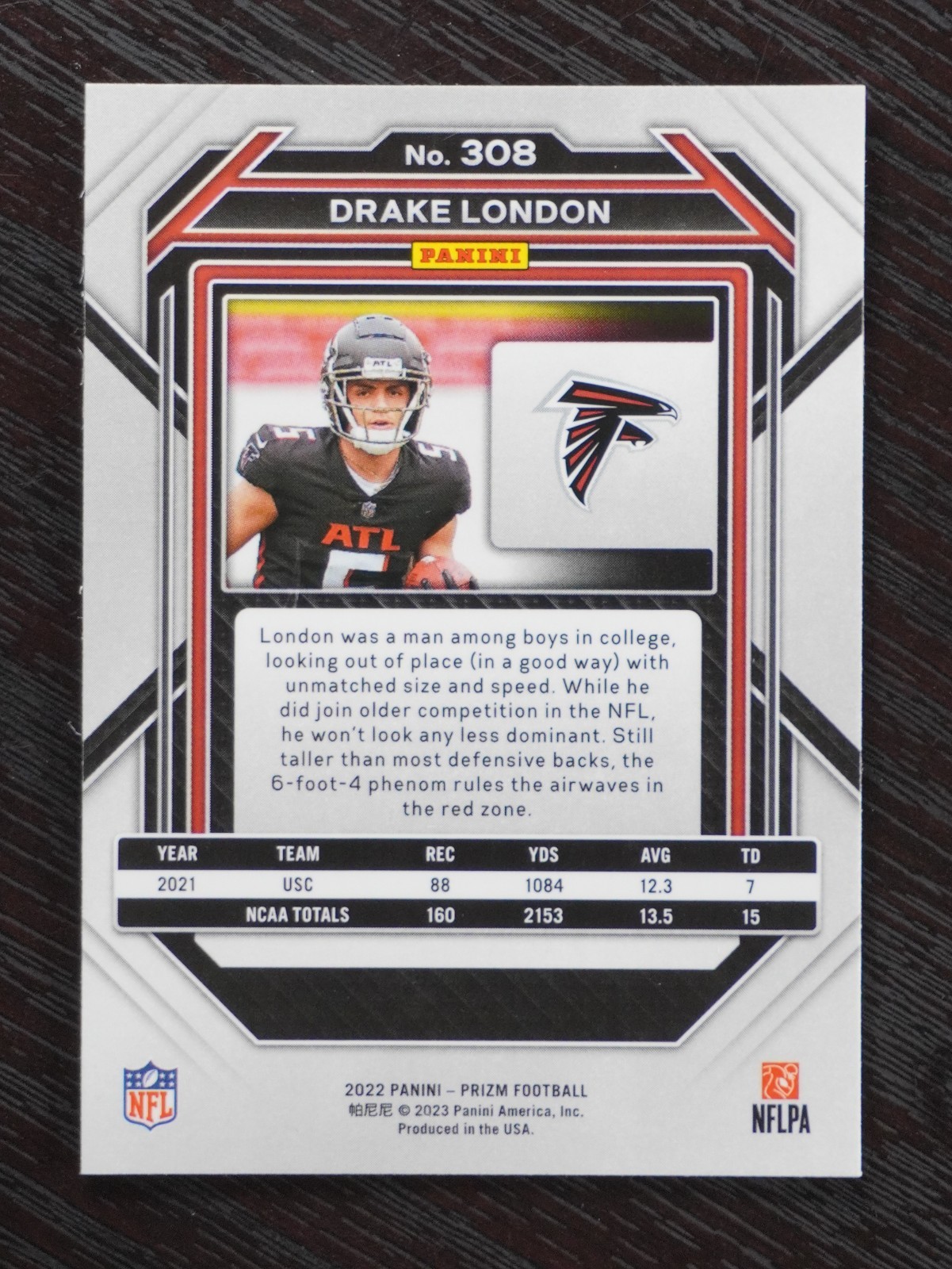 2022 Panini Prizm Drake London #308 Rookie Atlanta Falcons RC