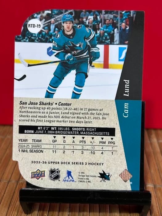 2025-26 Upper Deck Series 2 Cam Lund Rookie Die-Cuts #RTD-19 San Jose Sharks