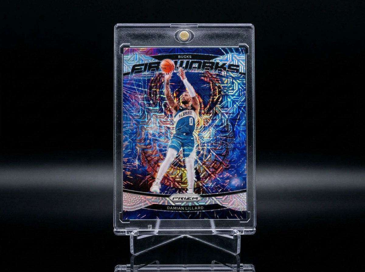 2024-25 Panini Prizm Damian Lillard Mojo /25 – Holo Fireworks Insert Bucks SSP🔥