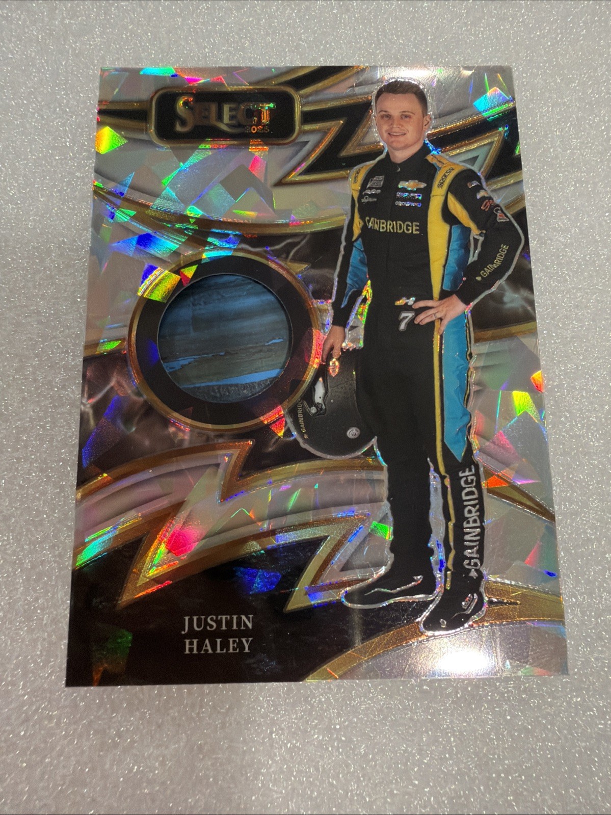 2025 Panini Select Racing Sparks Prizm Mem #S-JHY Justin Haley Spire Motorsports