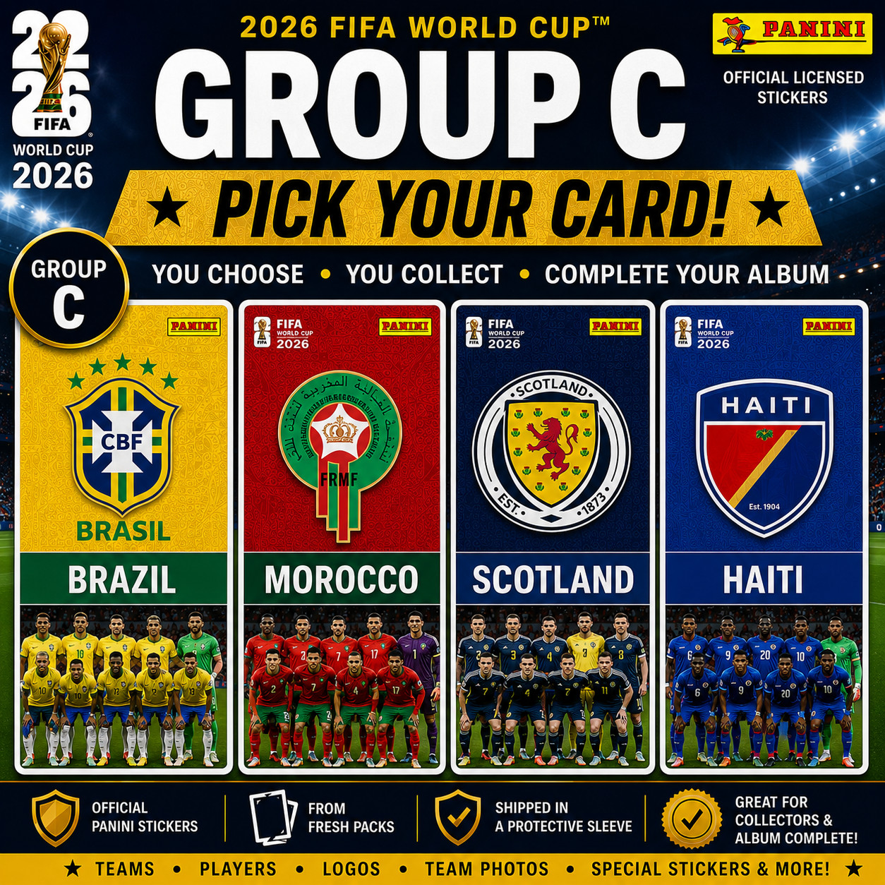 2026 Panini FIFA World Cup Group C Sticker You Pick Brazil Morocco Scotland Hait