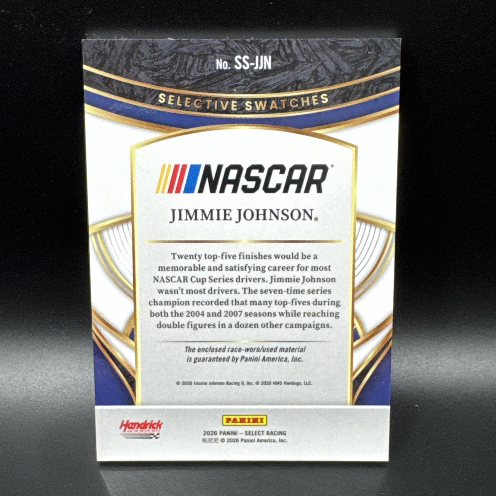 2026 Select NASCAR William Jimmie Johnson Selective Swatches Silver Prizm Relic