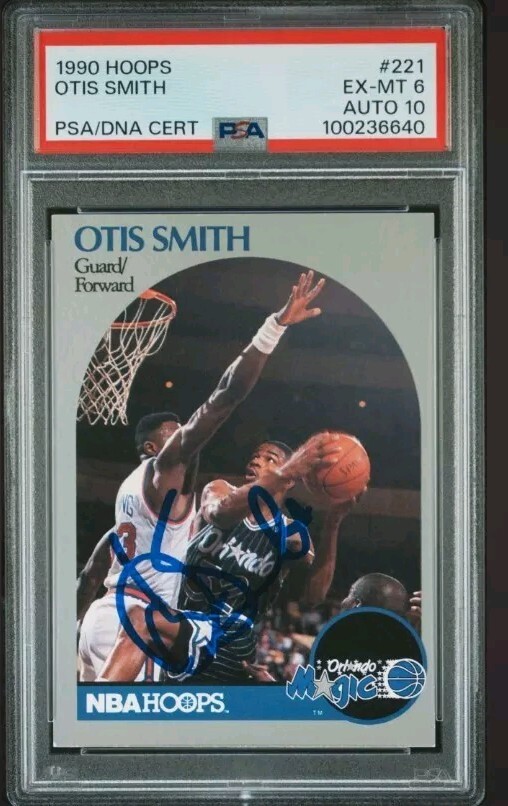 1990 Hopps #221 Otis Smith Auto. CARD PSA 6, AUTO PSA 10