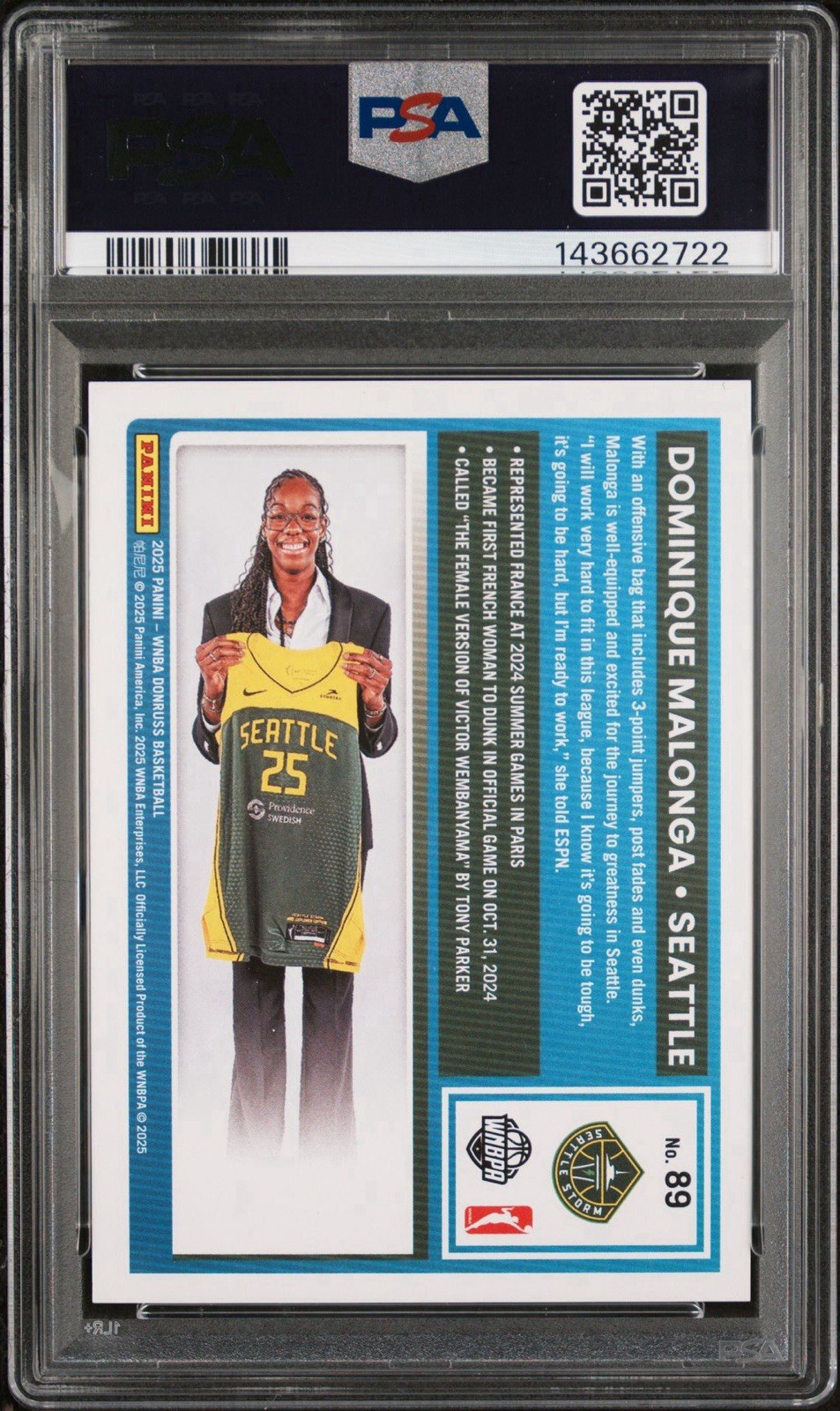 2025 WNBA Donruss Dominique Malonga Rated Rookie RC Gold Laser /10 PSA 10 Pop 2