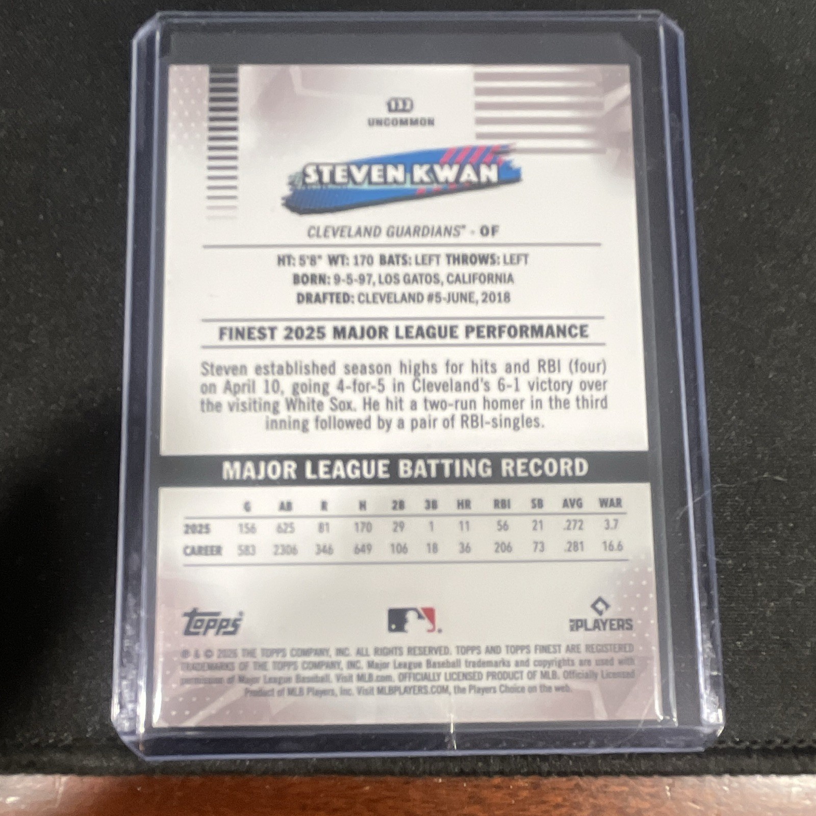 Topps Finest Steven Kwan Card 132 Uncommon /30 Mini Diamonds