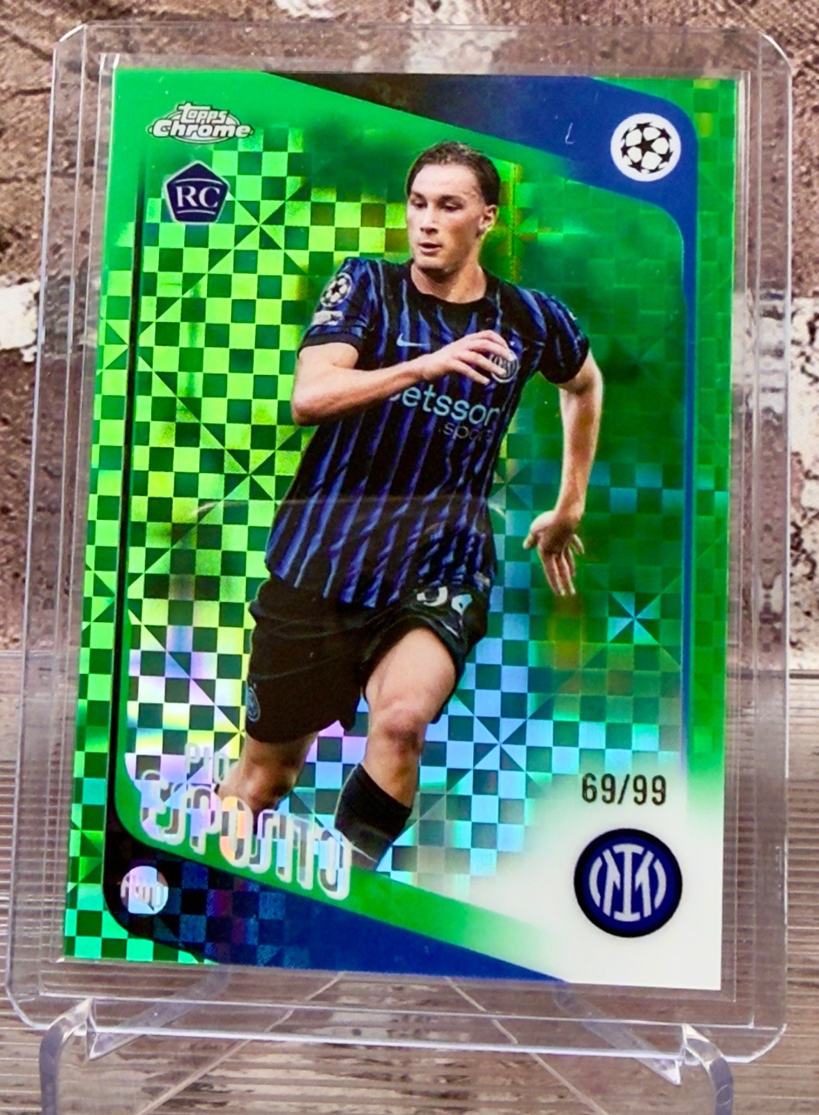 2025-26 Topps Chrome UEFA PIO ESPOSITO (RC) 163 Green X-Fractor /99 Milano