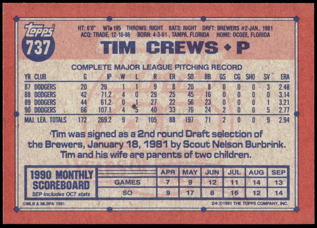 1991 Topps #737 Tim Crews Desert Shield F5