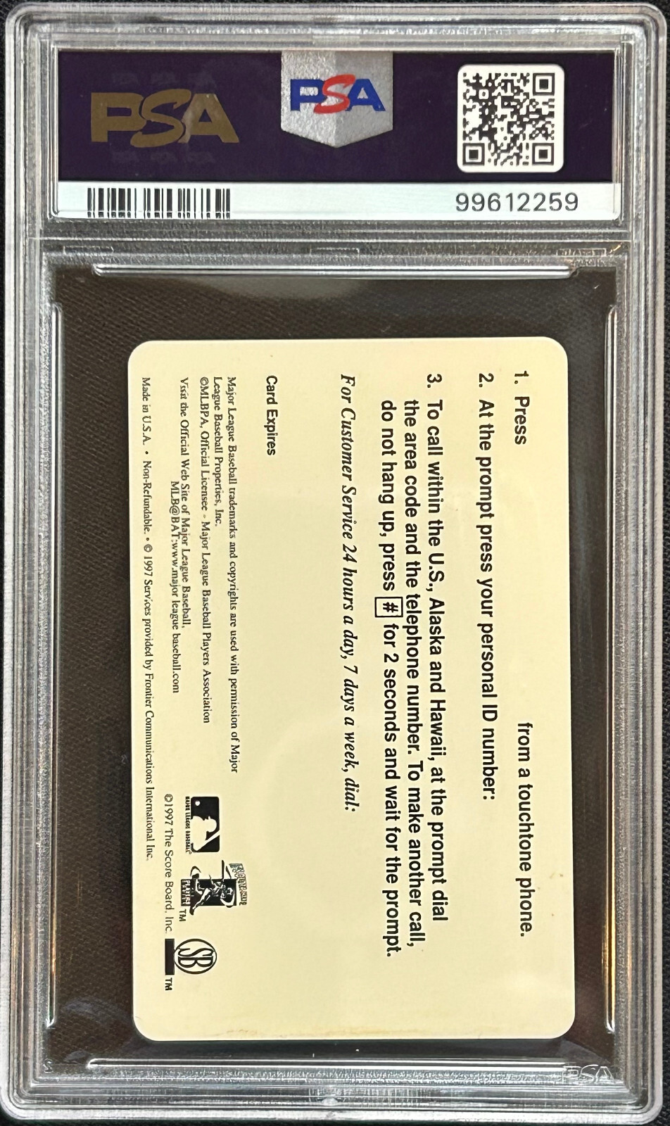 1997 Score Board KEN GRIFFEY Jr. Classic Phone Card $62 PSA 8 NM-MT ~ POP 1/3