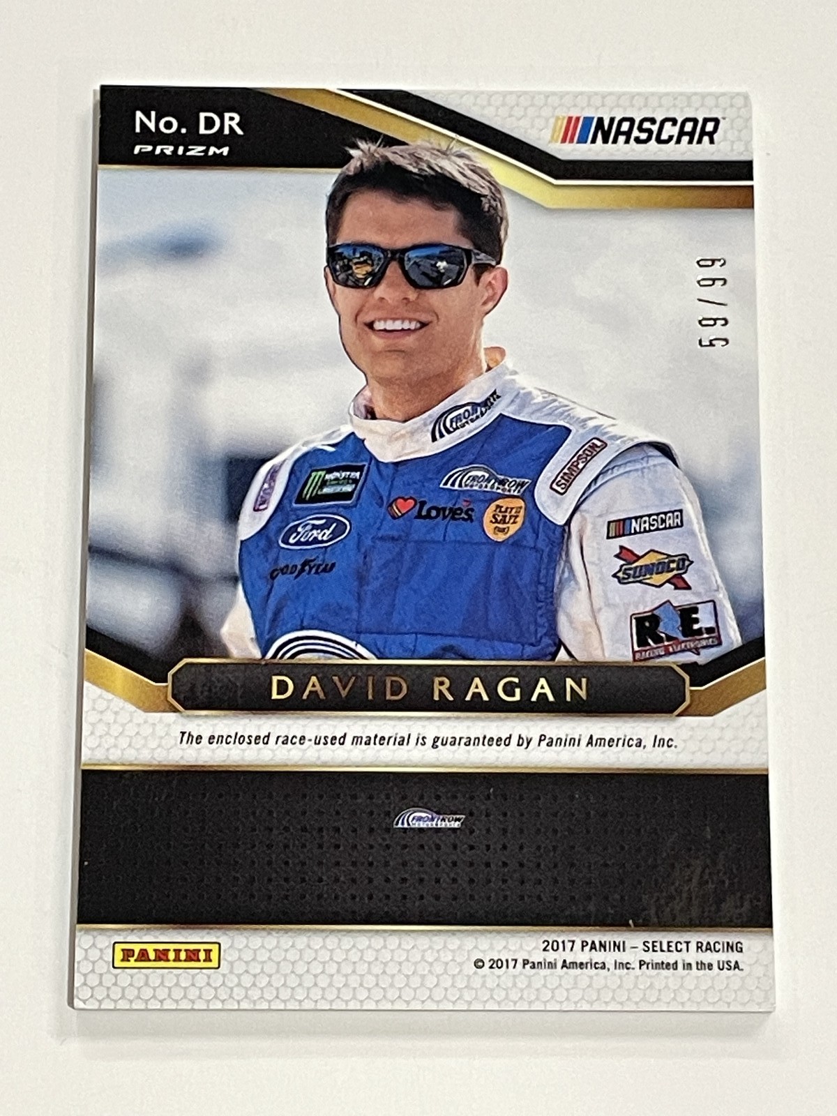 2017 Select Racing Blue Prizm Relic #/99 – David Ragan – Front Row Motorsports