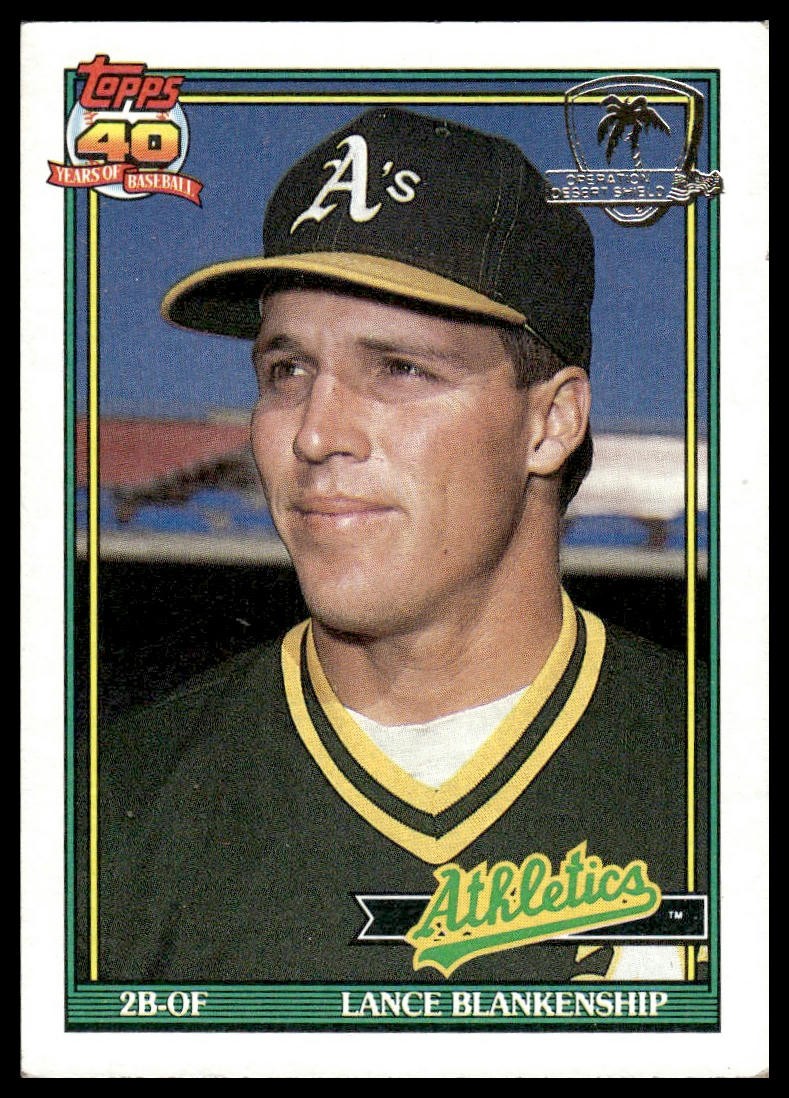 1991 Topps Lance Blankenship #411 Oakland Athletics Desert Shield