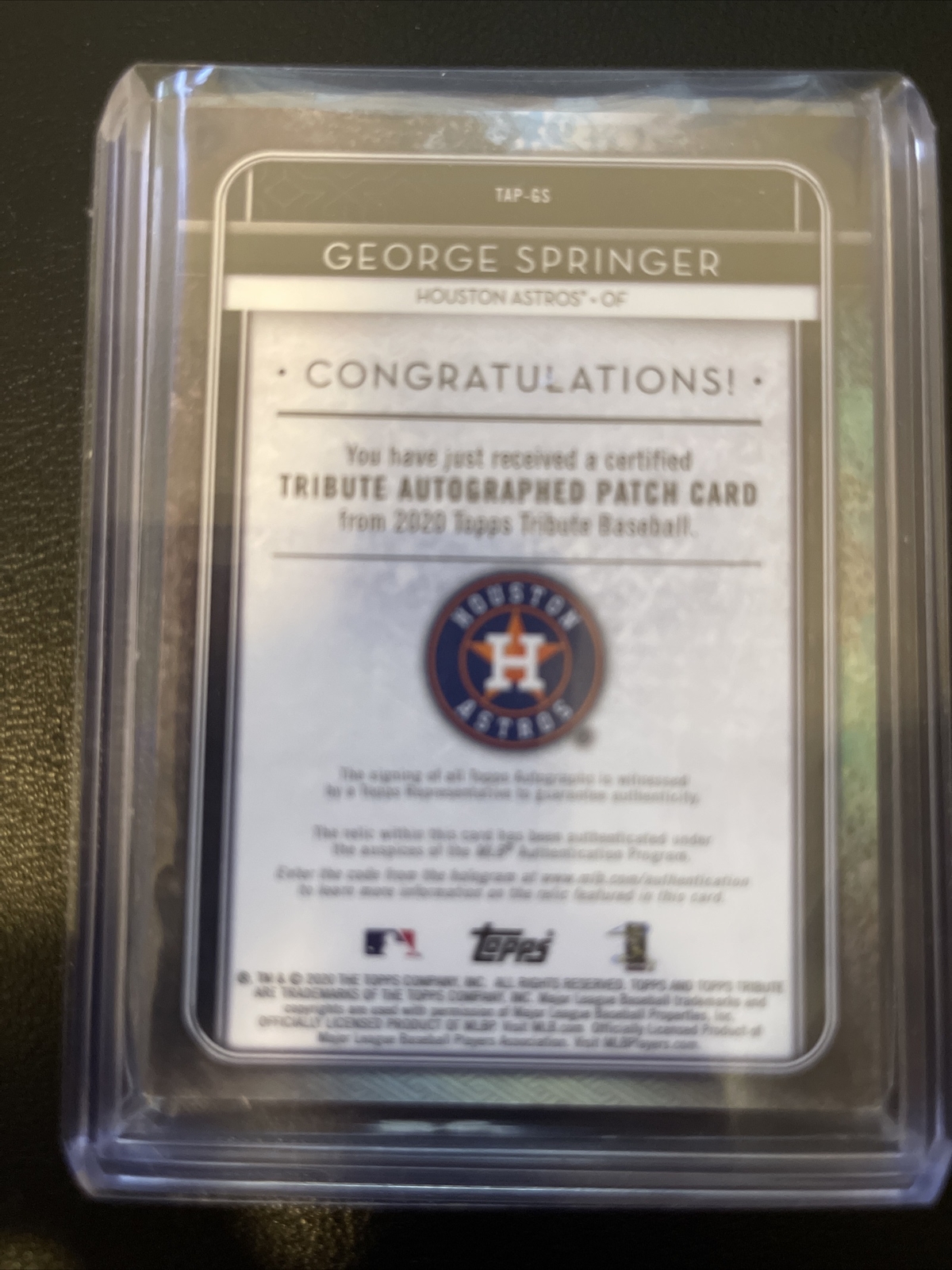 2020 Topps Tribute George Springer Autograph Patch Card /50 Houston Astros