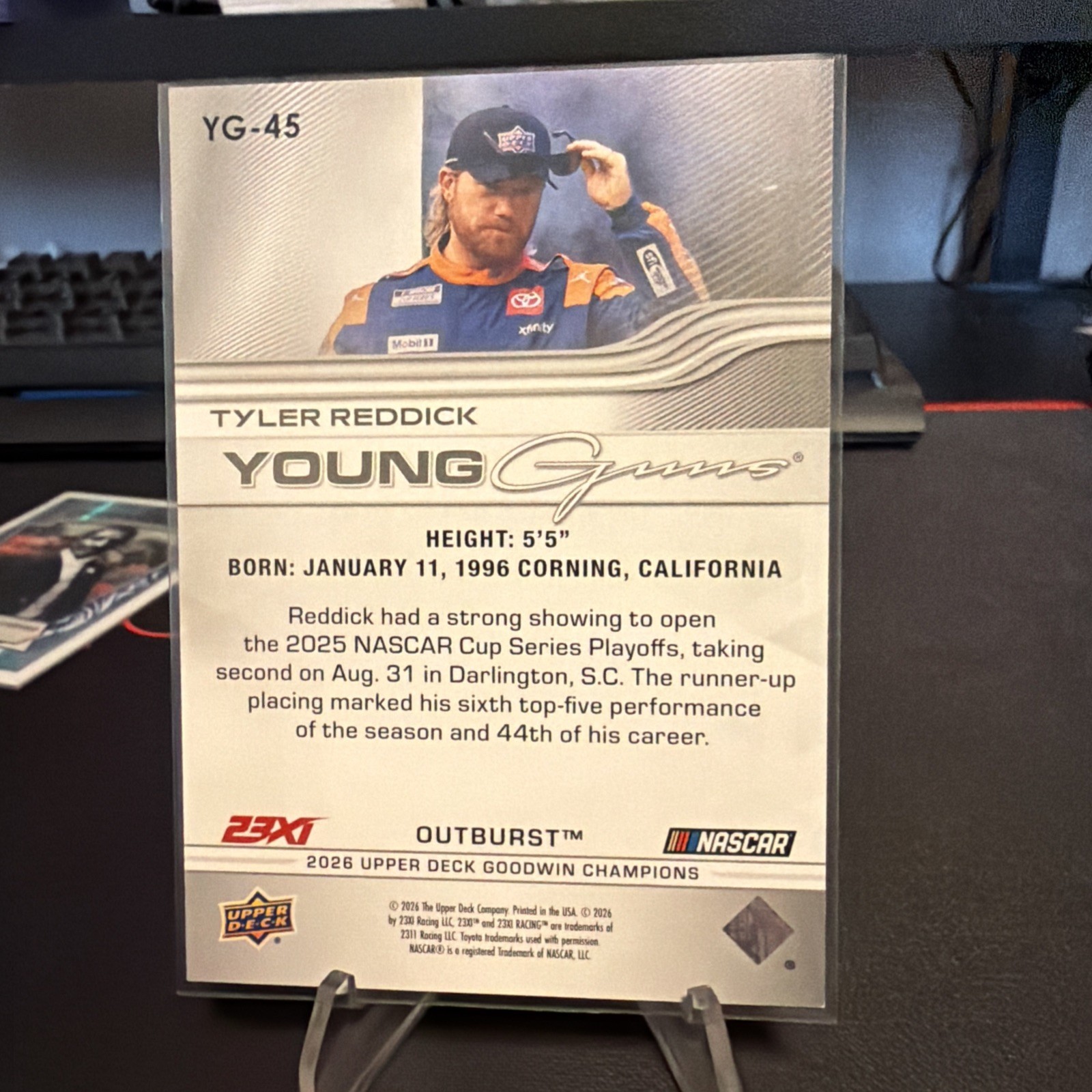 Tyler Reddick Young Guns Outburst 2026 Upper Deck Goodwin Champions YG-45