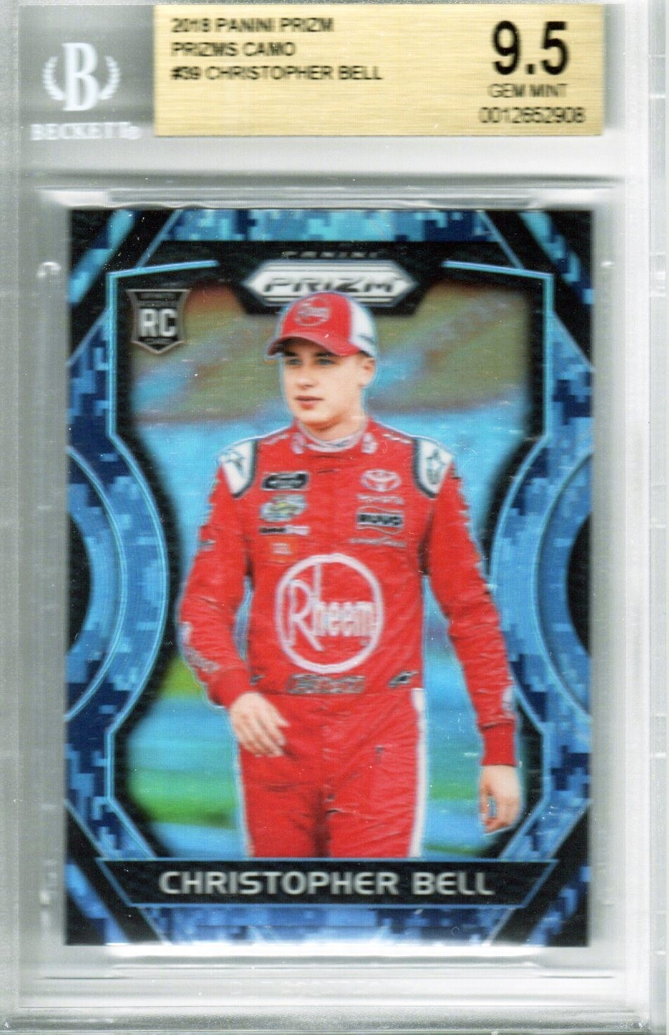 2018 PRIZM RACING Christopher Bell BLUE CAMO PRIZM ROOKIE CARD GRADED BGS 9.5!