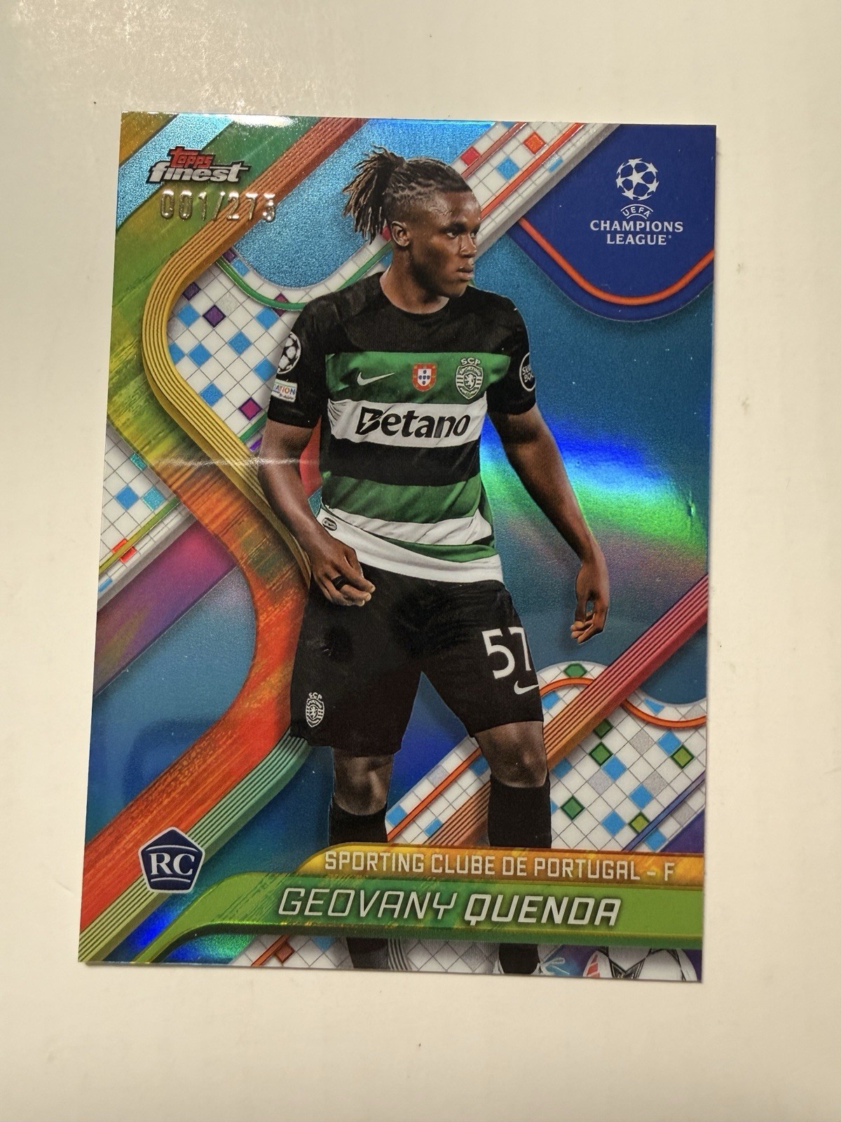 Geovany Quenda 2024-25 Topps Finest UCL – #116 Sky Blue Refractor /275 (RC)