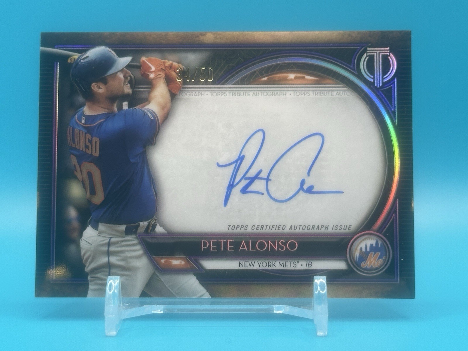 Pete Alonso 2020 Topps Tribute Auto /50 On Card Purple Parallel Mets