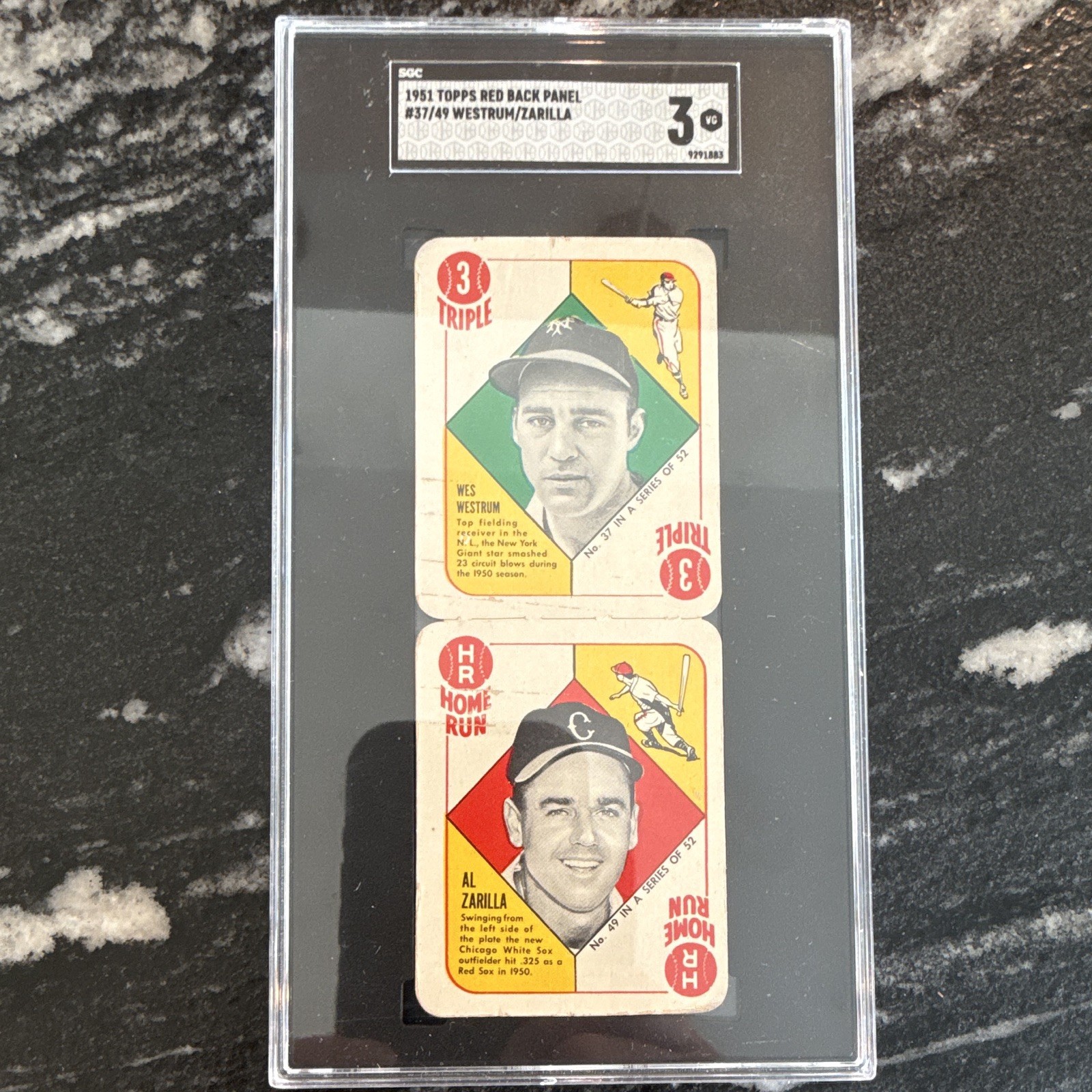 1951 Topps Red Back Panel Wes Westrum/Al Zarilla #37/#49 SGC