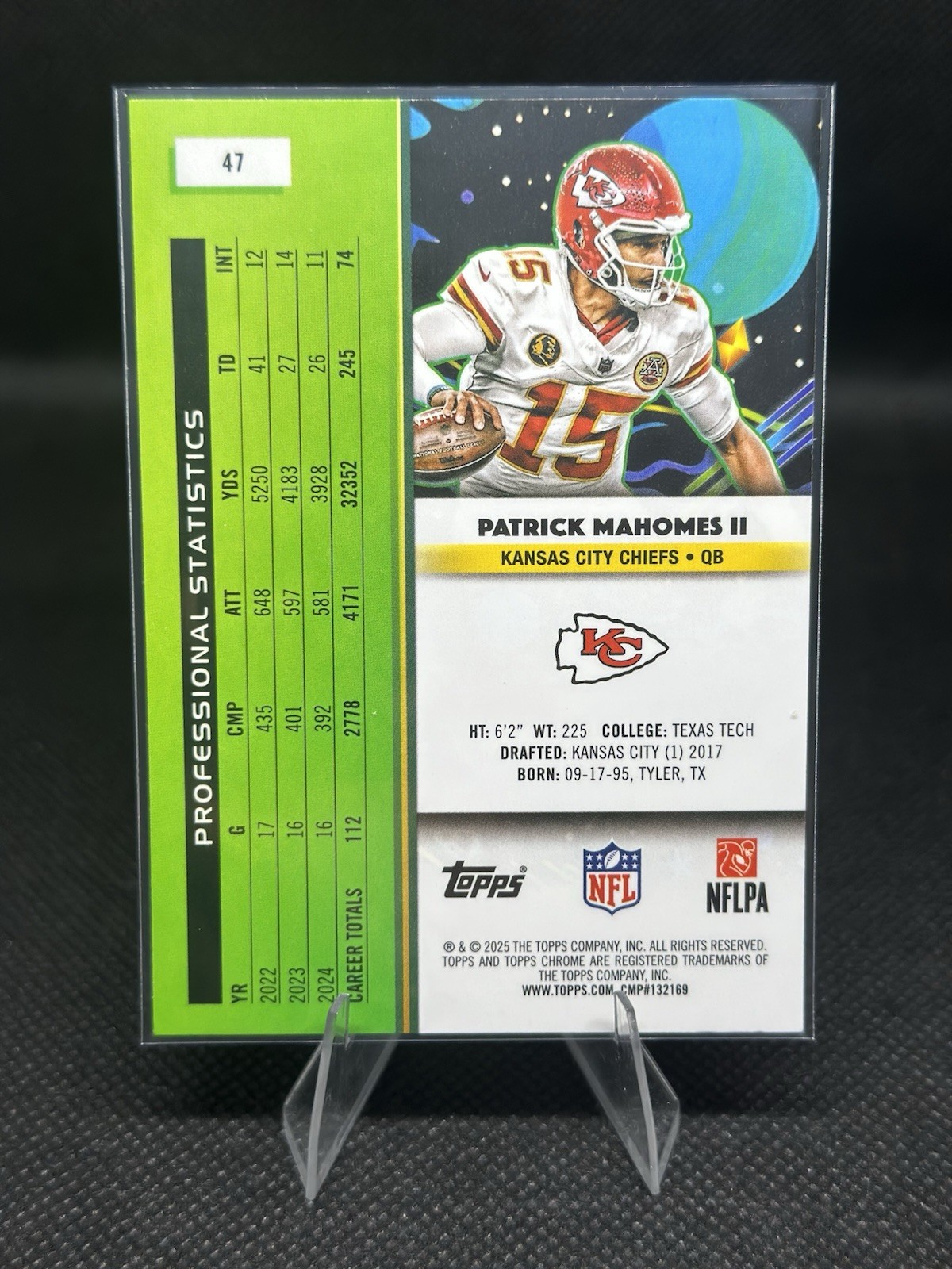 2025 Topps Cosmic Chrome Patrick Mahomes II Base Set #47 Kansas City Chiefs
