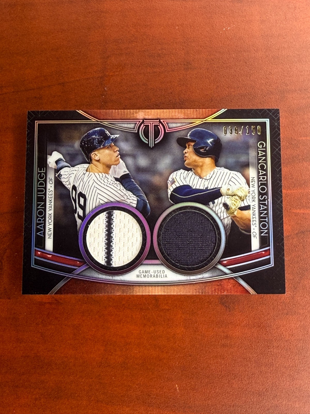 2020 Topps Tribute Aaron Judge Giancarlo Stanton Dual Relic Jersey /150 Yankees