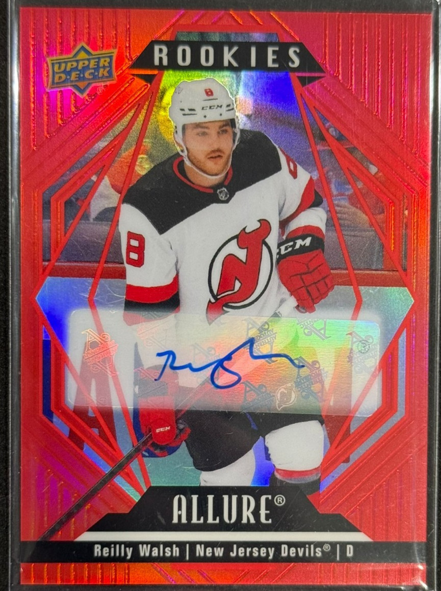 2022-23 Upper Deck Allure Reilly Walsh Red Rainbow Rookie Auto #146 Devils
