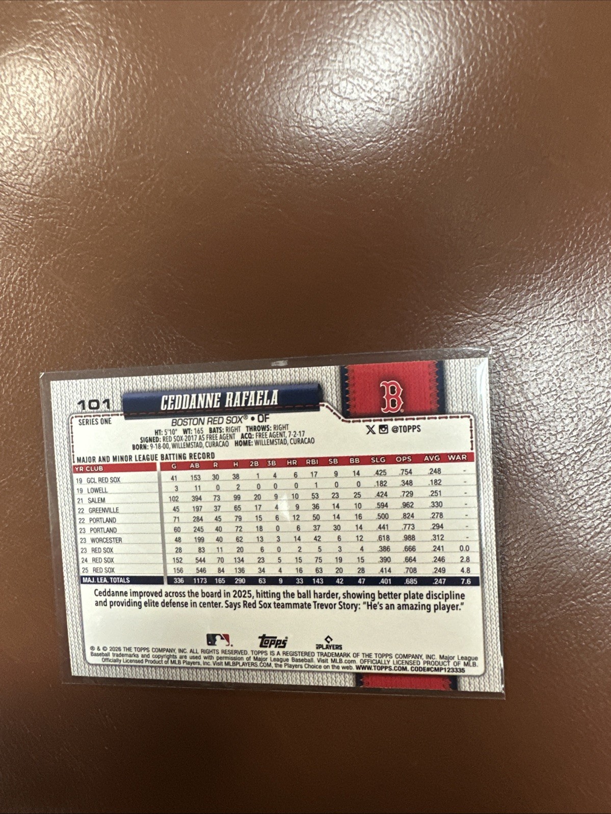 2025 Topps Series 1 Ceddanne Rafaela #101 Team Logo Variation SP Red Sox