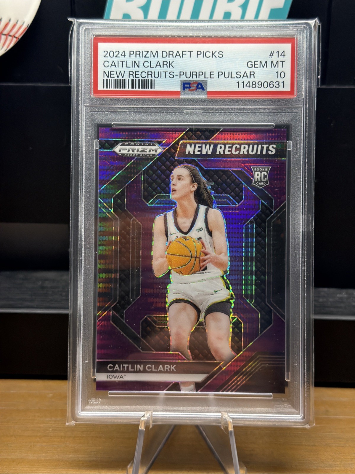 2024 Panini Draft Picks New Recruits Caitlin Clark #14 Purple Pulsar RC PSA 10