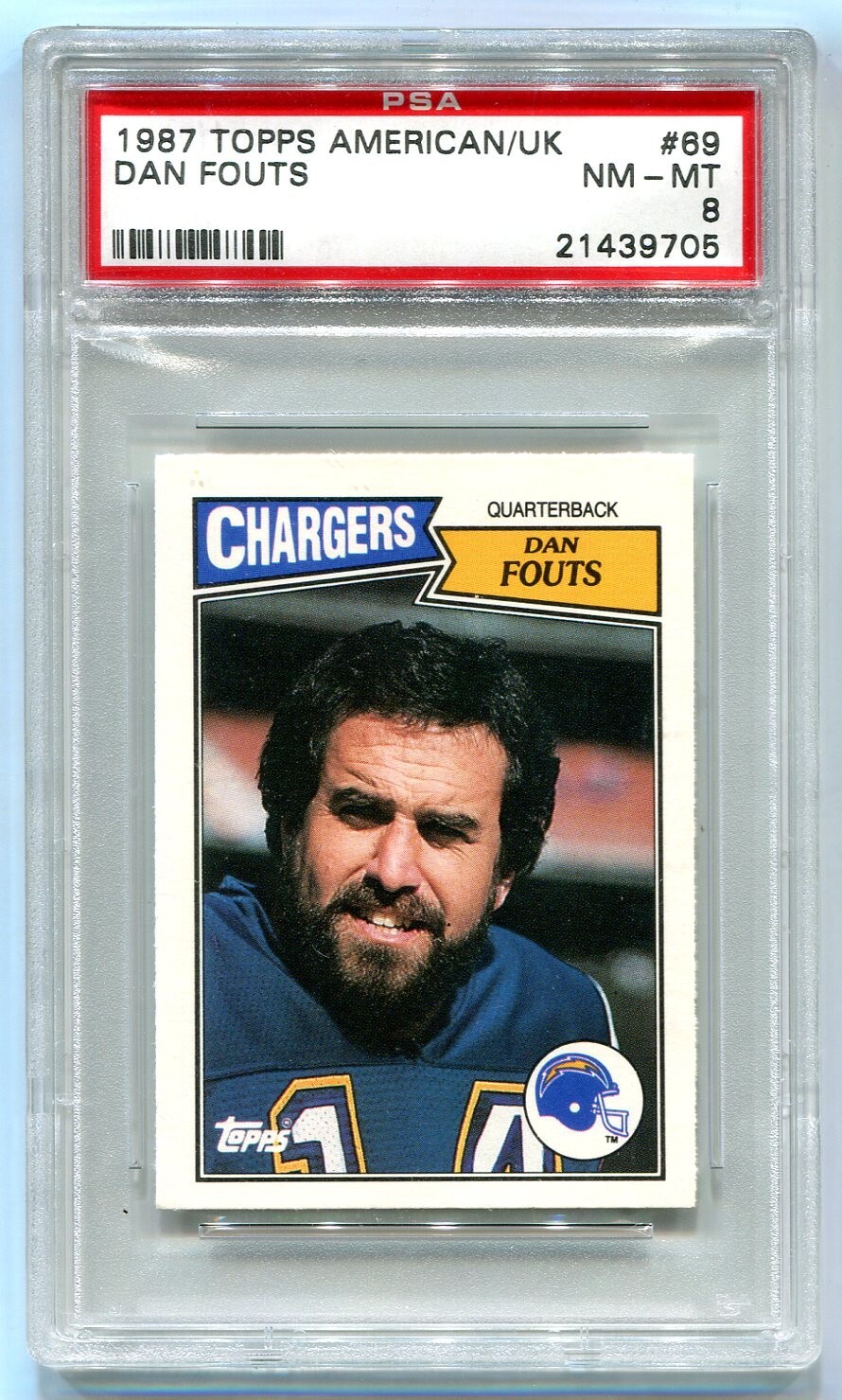 1987 Topps American UK version #69 Dan Fouts San Diego Chargers – PSA 8