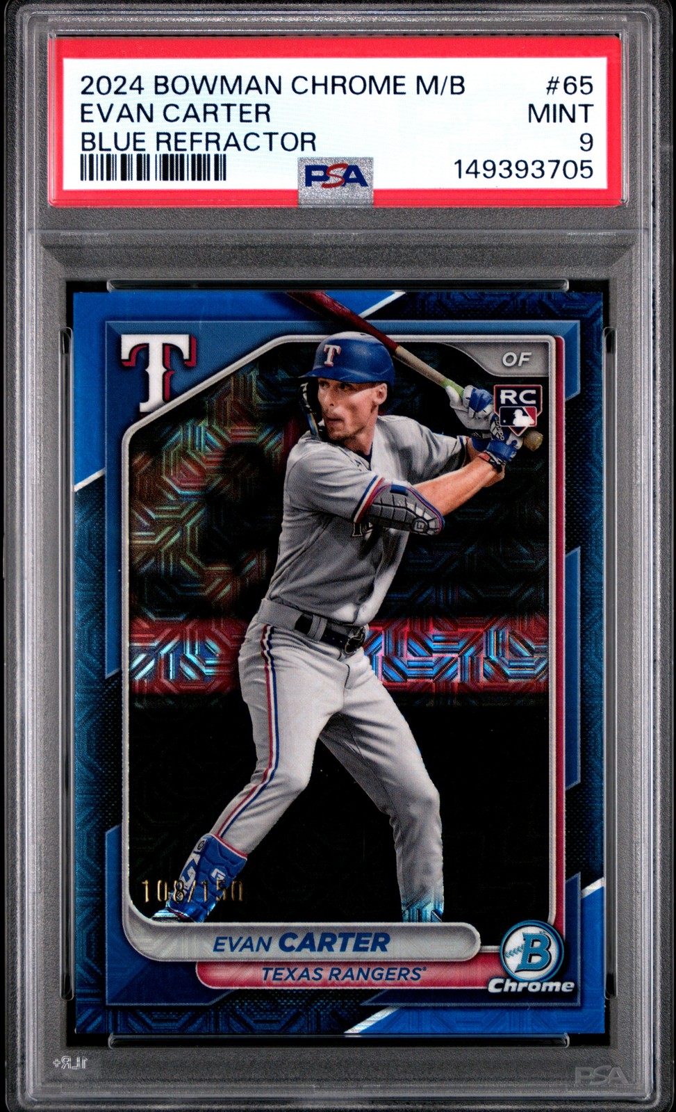 2024 Bowman Chrome Mega Box #65 Evan Carter Blue Refractor PSA 9